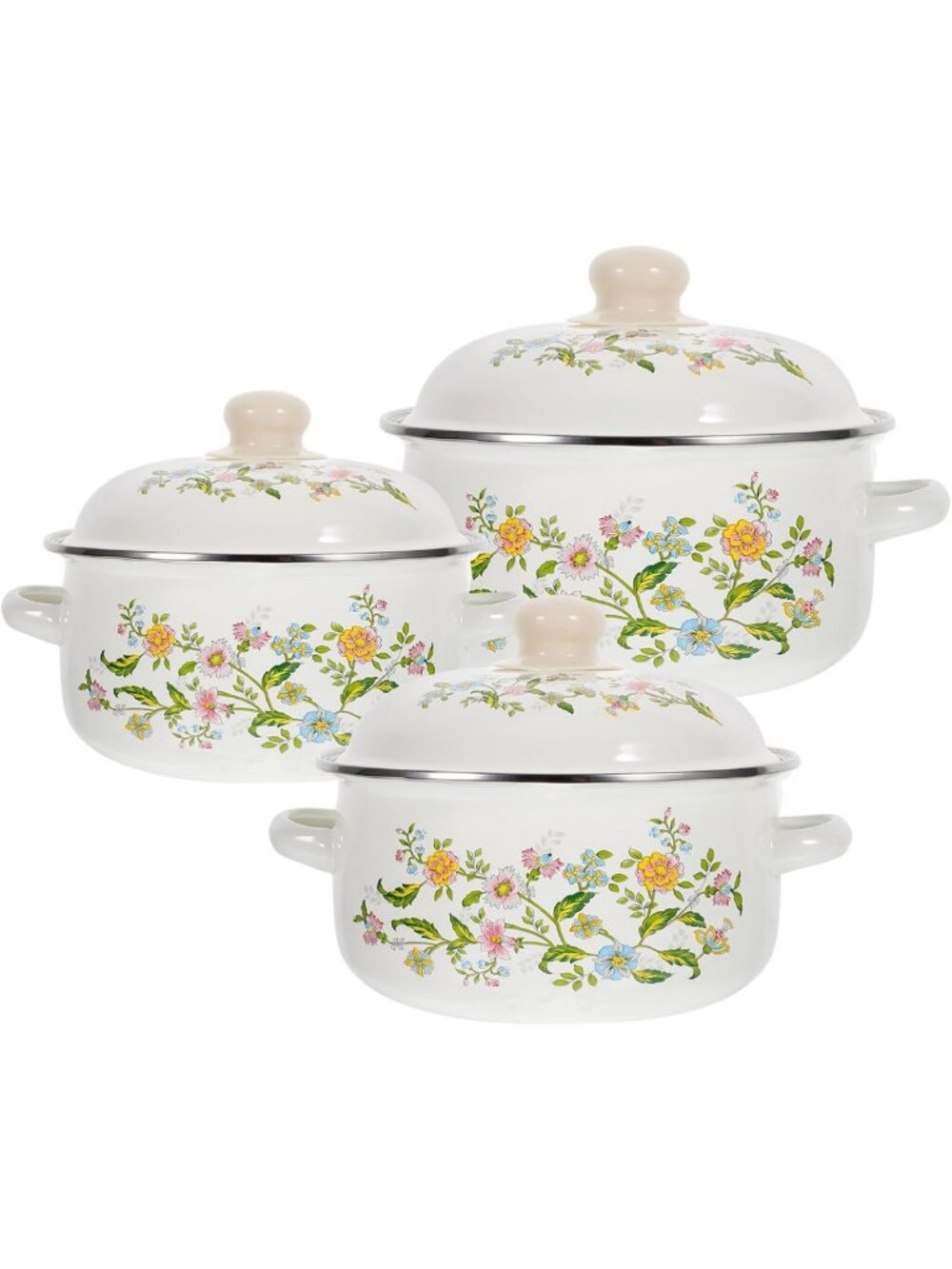3-Piece Enamel Cookware Set - Broth Pot, Sauce Pan & Stew Casserole for Stovetop